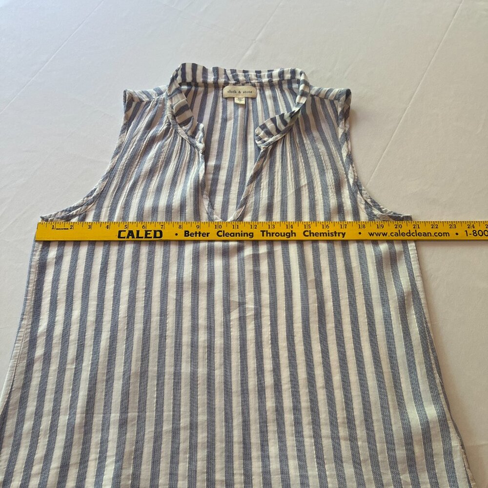 Bella Dahl Ruffle Neck Stripe Blue/White Tank Top Sleeveless Sz L - Picture 5 of 12